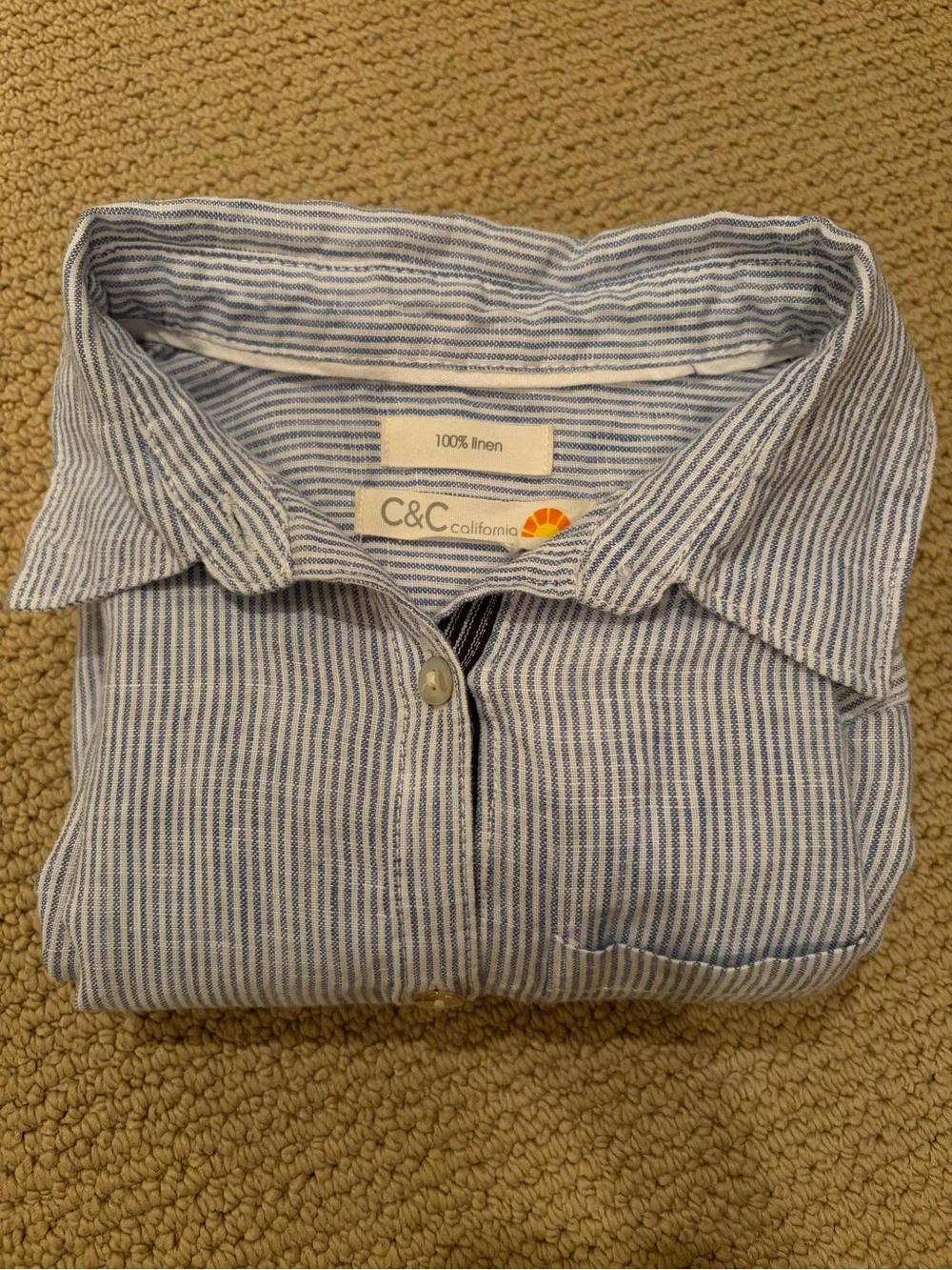 C&C California Light Blue Striped Linen Shirt swim cover up Small